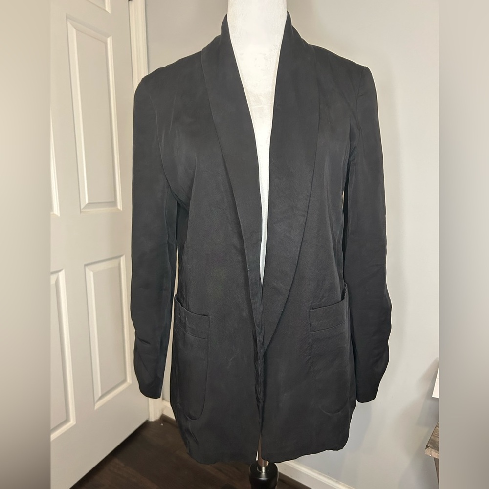 Elevenses Open Front Blazer with Ruched Sleeves